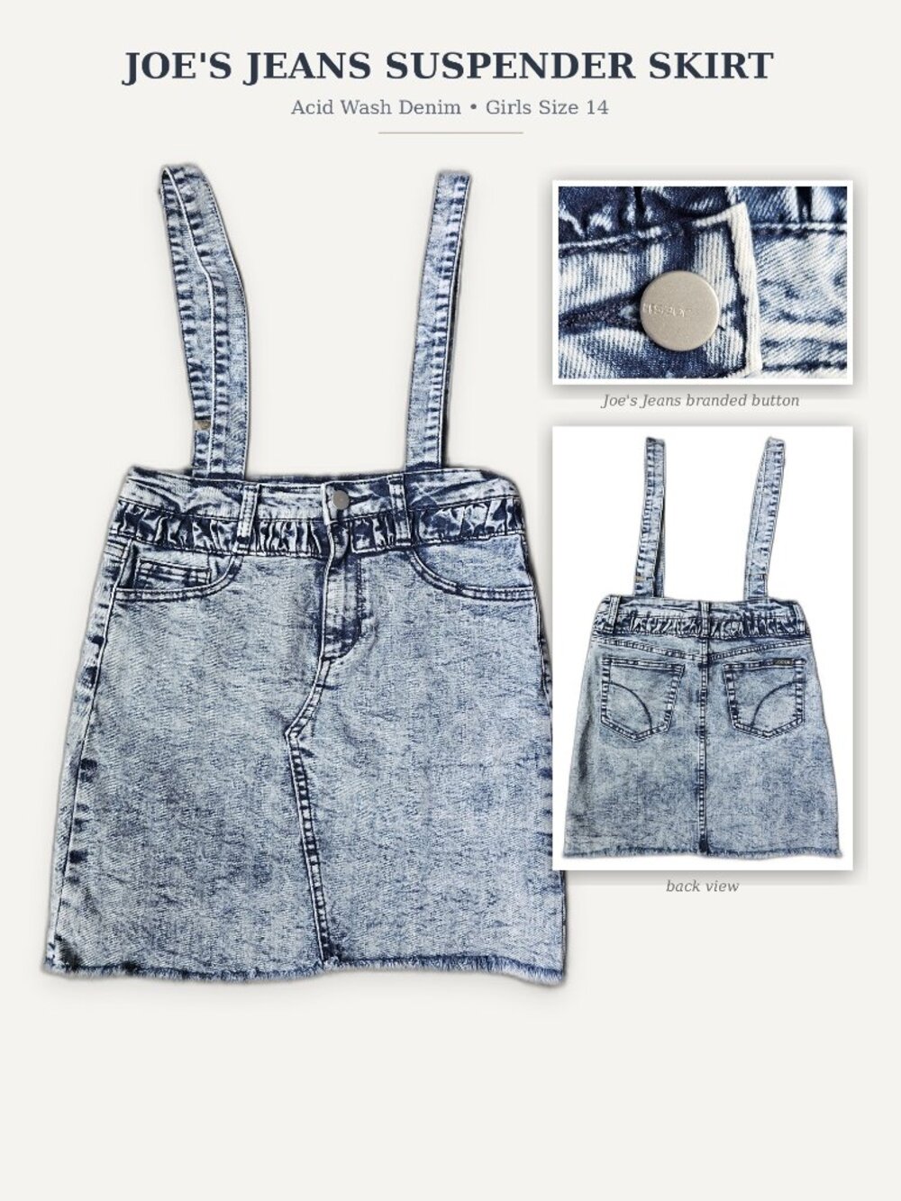 Joe's Jeans Acid Wash Denim Skirt with Suspenders Size 14